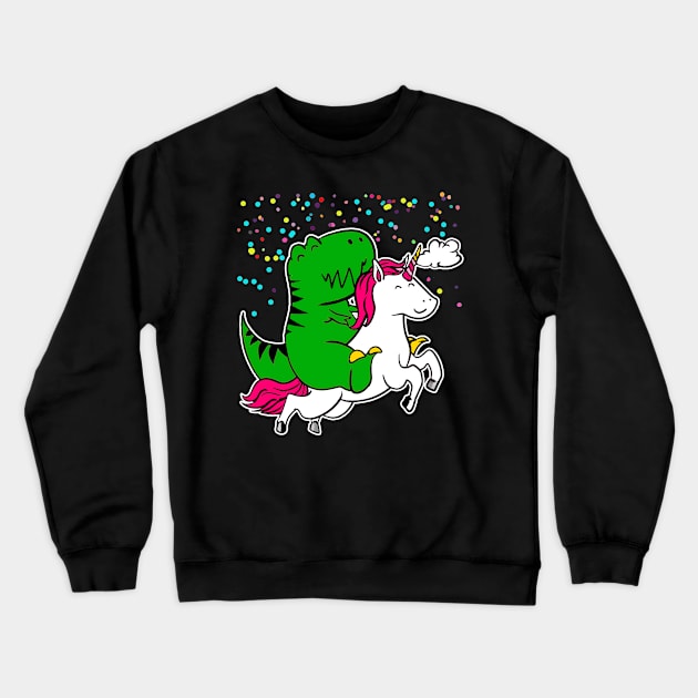 Party Dinosaur T-Rex with an Unicorn Crewneck Sweatshirt by DollochanAndrewss